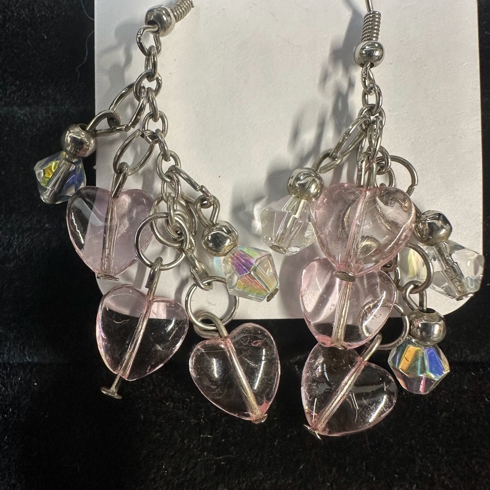 Pink and Silver Heart Cascade Earrings